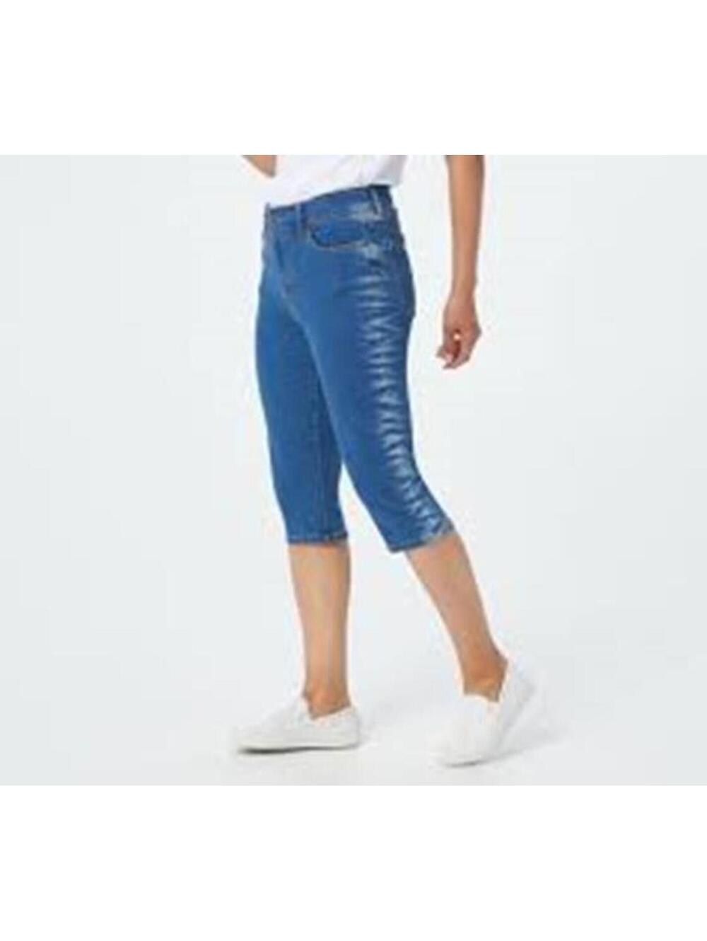 3391 Denim & Co. 5-Pocket Pedal Pusher with Tie-Dye Detailing MEDIUM wash sz 20